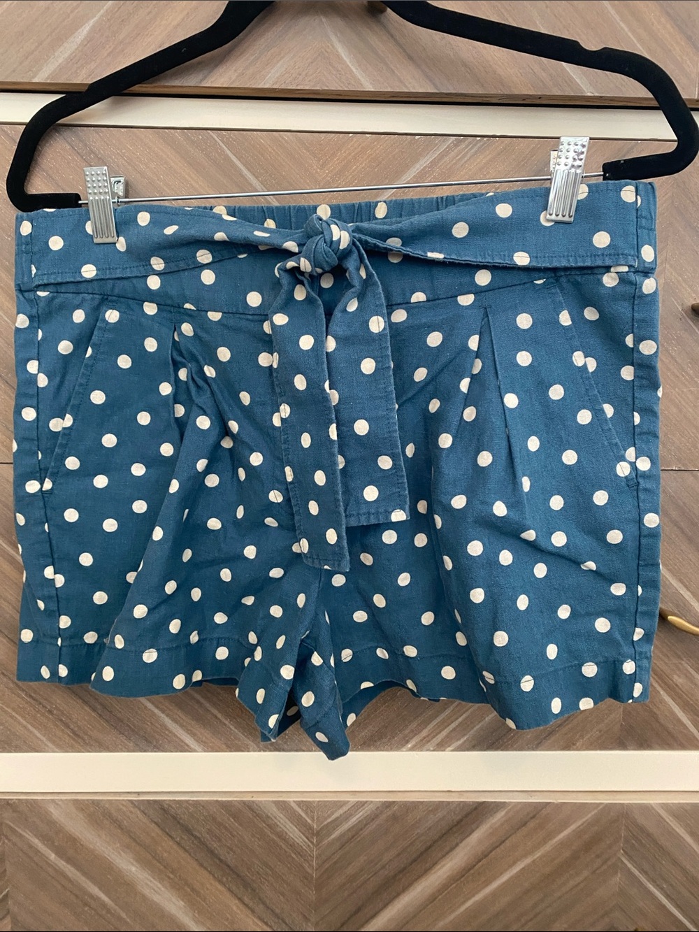 J. Crew Teal Polka Dot High-Waist Tie-Belt Shorts